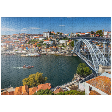 puzzleplate Blick über den Fluss Douro zur Altstadt Ribeira von Porto 1000 Puzzle