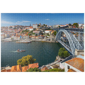 Darstellung des Puzzle Motivs Blick über den Fluss Douro zur Altstadt Ribeira von Porto - Puzzleteile: 1000
