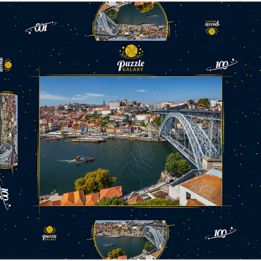 Blick über den Fluss Douro zur Altstadt Ribeira von Porto 100 Puzzle Schachtel 3D Modell