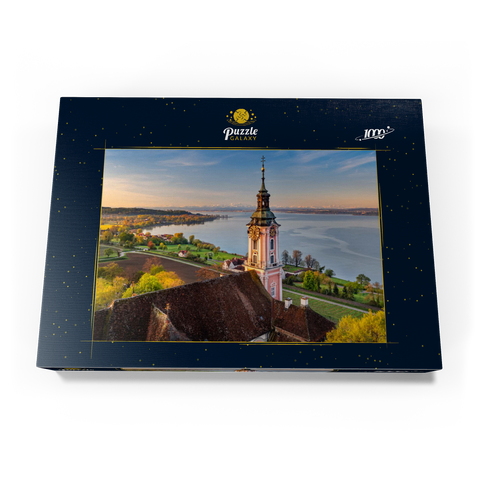 Sonnenaufgang an der Wallfahrtskirche Birnau bei Unteruhldingen am Bodensee im Frühling 1000 Puzzle Schachtel Ansicht3