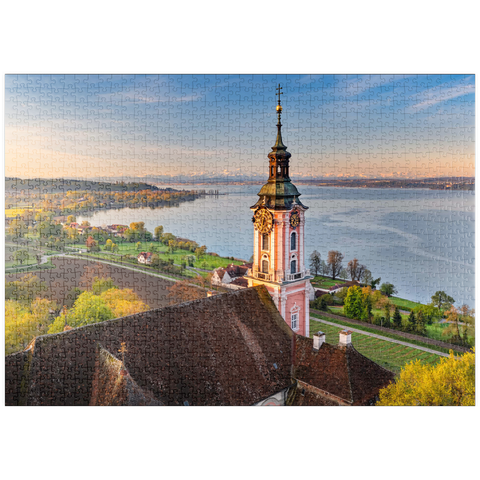puzzleplate Sonnenaufgang an der Wallfahrtskirche Birnau bei Unteruhldingen am Bodensee im Frühling 1000 Puzzle