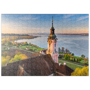puzzleplate Sonnenaufgang an der Wallfahrtskirche Birnau bei Unteruhldingen am Bodensee im Frühling 200 Puzzle