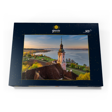 Sonnenaufgang an der Wallfahrtskirche Birnau bei Unteruhldingen am Bodensee im Frühling 500 Puzzle Schachtel Ansicht3