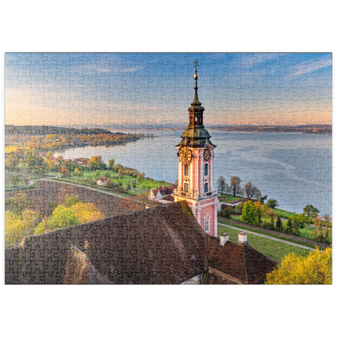 puzzleplate Sonnenaufgang an der Wallfahrtskirche Birnau bei Unteruhldingen am Bodensee im Frühling 500 Puzzle