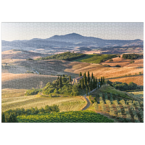 puzzleplate Landhaus bei San Quirico d'Orcia, Val d'Orcia, Provinz Siena, Toskana, Italien 1000 Puzzle