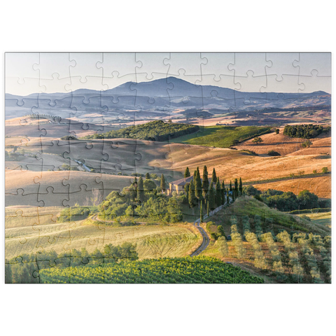 puzzleplate Landhaus bei San Quirico d'Orcia, Val d'Orcia, Provinz Siena, Toskana, Italien 100 Puzzle