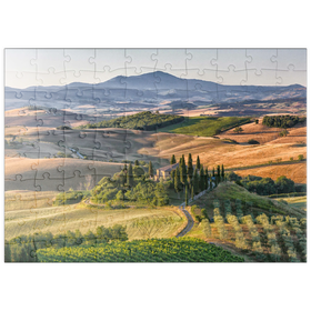 Darstellung des Puzzle Motivs Landhaus bei San Quirico d'Orcia, Val d'Orcia, Provinz Siena, Toskana, Italien - Puzzleteile: 100