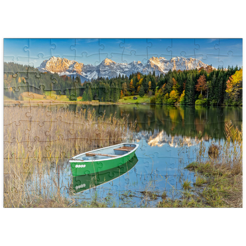 puzzleplate Geroldsee bei Gerold in der Alpenwelt Karwendel, Blick zum Karwendelgebirge 100 Puzzle