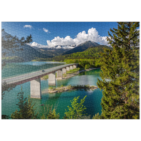 Darstellung des Puzzle Motivs Brücke über den Sylvensteinstausee bei Lenggries - Puzzleteile: 1000