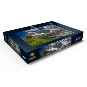 Alternative Darstellung des Puzzle-Motivs Jungfraubahn an der Station Eiger Gletscher gegen Eiger und Mönch – Puzzleteile: 1000