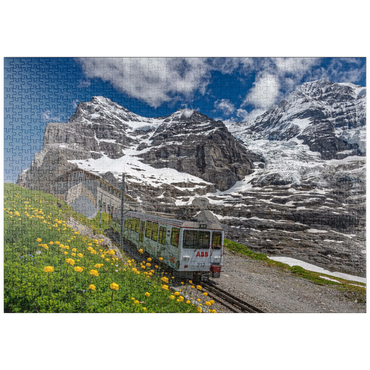 puzzleplate Jungfraubahn an der Station Eiger Gletscher (2320m) gegen Eiger (3970m) und Mönch (4107m) 1000 Puzzle