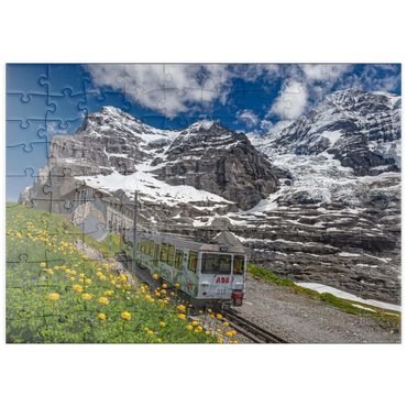 puzzleplate Jungfraubahn an der Station Eiger Gletscher (2320m) gegen Eiger (3970m) und Mönch (4107m) 100 Puzzle