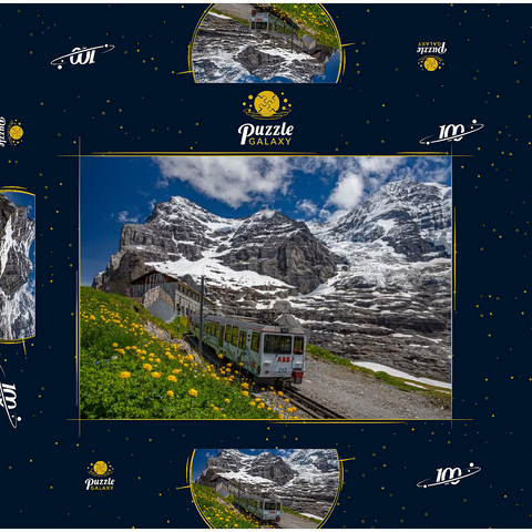 Jungfraubahn an der Station Eiger Gletscher (2320m) gegen Eiger (3970m) und Mönch (4107m) 100 Puzzle Schachtel 3D Modell
