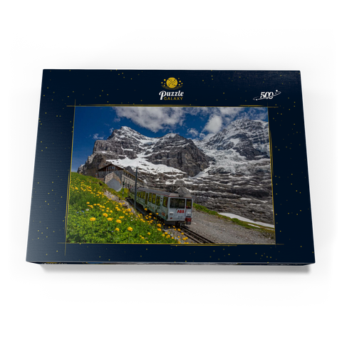 Jungfraubahn an der Station Eiger Gletscher (2320m) gegen Eiger (3970m) und Mönch (4107m) 500 Puzzle Schachtel Ansicht3
