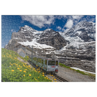 puzzleplate Jungfraubahn an der Station Eiger Gletscher (2320m) gegen Eiger (3970m) und Mönch (4107m) 500 Puzzle