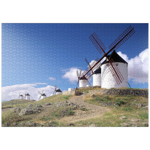 puzzleplate Windmühlen in Consuegra, Ciudad Real, Spanien 1000 Puzzle