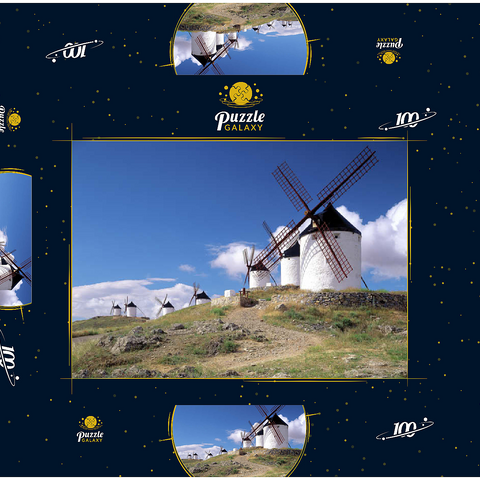 Windmühlen in Consuegra, Ciudad Real, Spanien 100 Puzzle Schachtel 3D Modell
