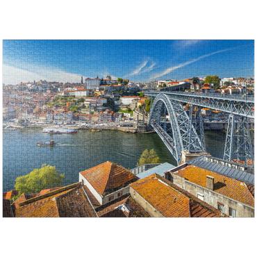 puzzleplate Altstadt Ribeira von Porto mit der Ponte Dom Luis I., Vila Nova de Gaia, Porto, Region Norte, Portugal 1000 Puzzle