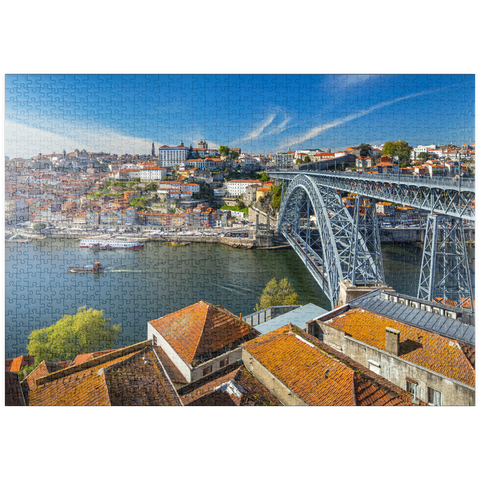 puzzleplate Altstadt Ribeira von Porto mit der Ponte Dom Luis I., Vila Nova de Gaia, Porto, Region Norte, Portugal 1000 Puzzle
