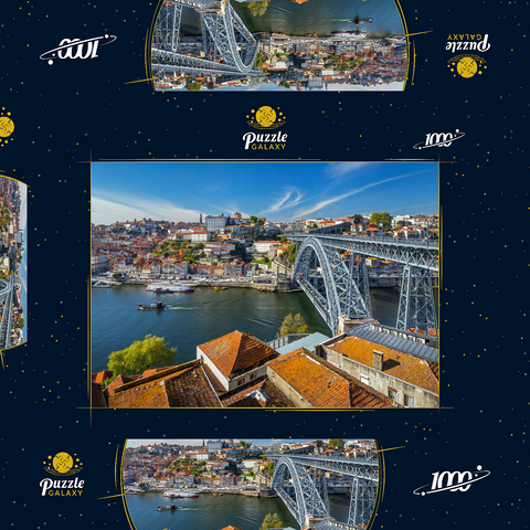 Altstadt Ribeira von Porto mit der Ponte Dom Luis I., Vila Nova de Gaia, Porto, Region Norte, Portugal 1000 Puzzle Schachtel 3D Modell