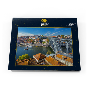 Altstadt Ribeira von Porto mit der Ponte Dom Luis I., Vila Nova de Gaia, Porto, Region Norte, Portugal 100 Puzzle Schachtel Ansicht3