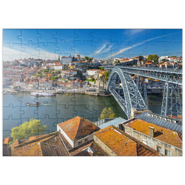 puzzleplate Altstadt Ribeira von Porto mit der Ponte Dom Luis I., Vila Nova de Gaia, Porto, Region Norte, Portugal 100 Puzzle