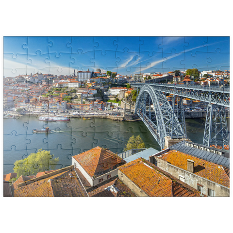 puzzleplate Altstadt Ribeira von Porto mit der Ponte Dom Luis I., Vila Nova de Gaia, Porto, Region Norte, Portugal 100 Puzzle