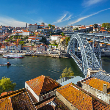 Altstadt Ribeira von Porto mit der Ponte Dom Luis I., Vila Nova de Gaia, Porto, Region Norte, Portugal 100 Puzzle 3D Modell