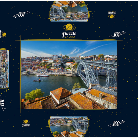 Altstadt Ribeira von Porto mit der Ponte Dom Luis I., Vila Nova de Gaia, Porto, Region Norte, Portugal 100 Puzzle Schachtel 3D Modell