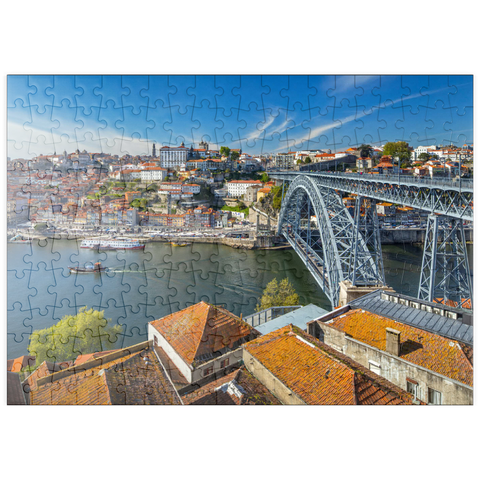 puzzleplate Altstadt Ribeira von Porto mit der Ponte Dom Luis I., Vila Nova de Gaia, Porto, Region Norte, Portugal 200 Puzzle