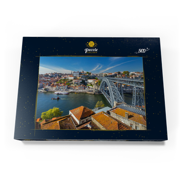 Altstadt Ribeira von Porto mit der Ponte Dom Luis I., Vila Nova de Gaia, Porto, Region Norte, Portugal 500 Puzzle Schachtel Ansicht3