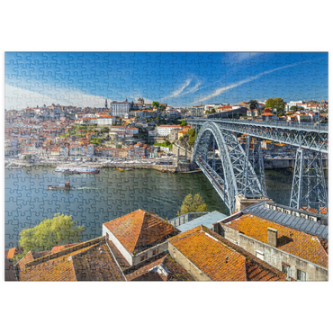 puzzleplate Altstadt Ribeira von Porto mit der Ponte Dom Luis I., Vila Nova de Gaia, Porto, Region Norte, Portugal 500 Puzzle
