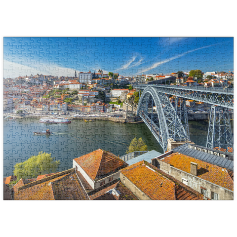 puzzleplate Altstadt Ribeira von Porto mit der Ponte Dom Luis I., Vila Nova de Gaia, Porto, Region Norte, Portugal 500 Puzzle