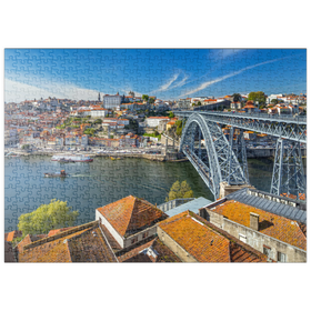 Darstellung des Puzzle Motivs Altstadt Ribeira von Porto mit der Ponte Dom Luis I., Porto, Portugal - Puzzleteile: 500