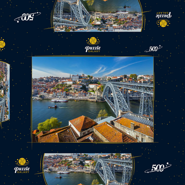 Altstadt Ribeira von Porto mit der Ponte Dom Luis I., Vila Nova de Gaia, Porto, Region Norte, Portugal 500 Puzzle Schachtel 3D Modell