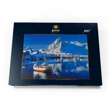 Sakrisoy Hafen bei Reine mit Olstinden (674m) 1000 Puzzle Schachtel Ansicht3