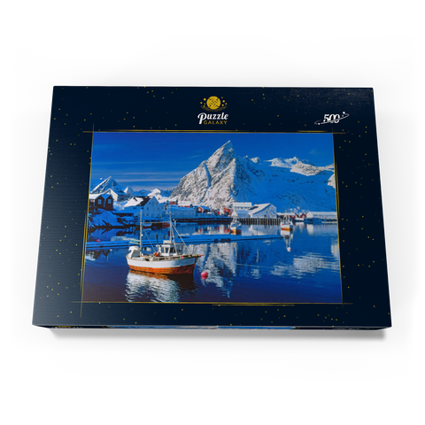 Sakrisoy Hafen bei Reine mit Olstinden (674m) 500 Puzzle Schachtel Ansicht3