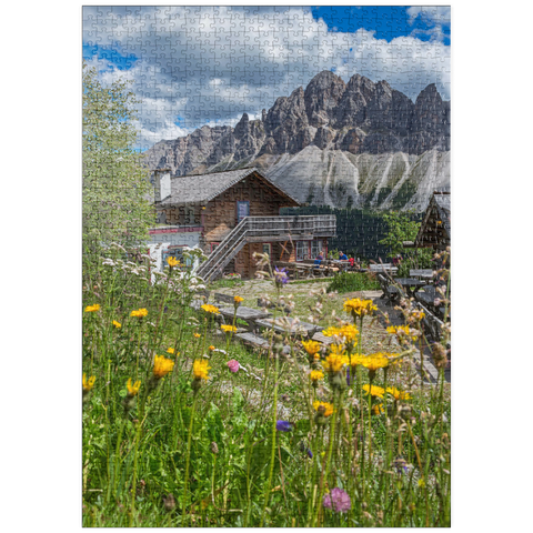 puzzleplate Schatzerhütte (2004m) gegen Aferer Geisler, Plose, Brixen, Dolomiten, Trentino-Südtirol, Italien 1000 Puzzle