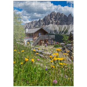Darstellung des Puzzle Motivs Schatzerhütte gegen Aferer Geisler, Plose, Brixen, Dolomiten - Puzzleteile: 1000