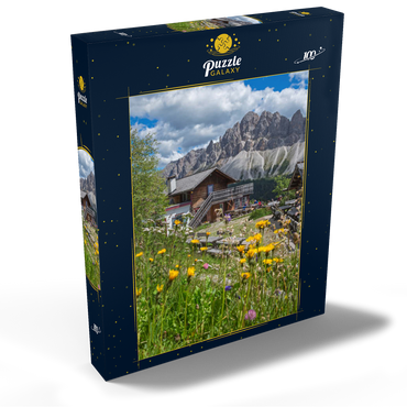 Schatzerhütte (2004m) gegen Aferer Geisler, Plose, Brixen, Dolomiten, Trentino-Südtirol, Italien 100 Puzzle Schachtel Ansicht2
