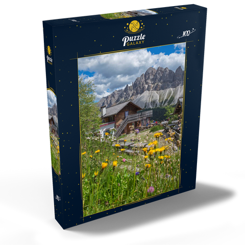 Schatzerhütte (2004m) gegen Aferer Geisler, Plose, Brixen, Dolomiten, Trentino-Südtirol, Italien 100 Puzzle Schachtel Ansicht2