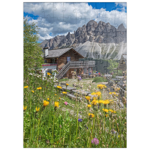 puzzleplate Schatzerhütte (2004m) gegen Aferer Geisler, Plose, Brixen, Dolomiten, Trentino-Südtirol, Italien 100 Puzzle
