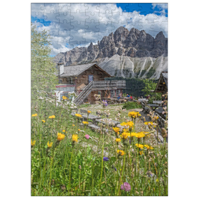 Darstellung des Puzzle Motivs Schatzerhütte gegen Aferer Geisler, Plose, Brixen, Dolomiten - Puzzleteile: 200