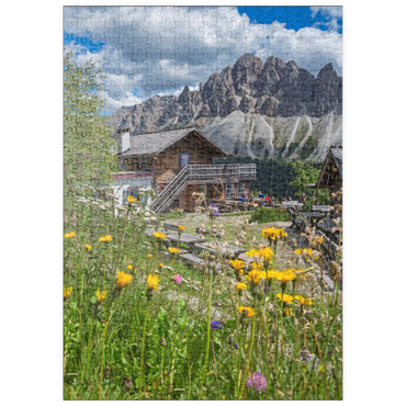 puzzleplate Schatzerhütte (2004m) gegen Aferer Geisler, Plose, Brixen, Dolomiten, Trentino-Südtirol, Italien 500 Puzzle