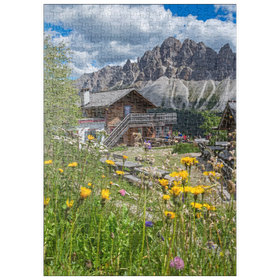 Darstellung des Puzzle Motivs Schatzerhütte gegen Aferer Geisler, Plose, Brixen, Dolomiten - Puzzleteile: 500