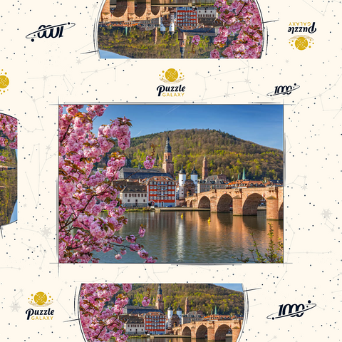 Japanische Zierkirsche am Neckarufer mit Blick zur Heidelberger Altstadt und Alte Brücke 1000 Puzzle Schachtel 3D Modell