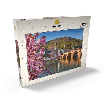 Japanische Zierkirsche am Neckarufer mit Blick zur Heidelberger Altstadt und Alte Brücke 100 Puzzle Schachtel Ansicht2