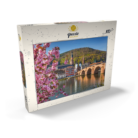 Japanische Zierkirsche am Neckarufer mit Blick zur Heidelberger Altstadt und Alte Brücke 100 Puzzle Schachtel Ansicht2