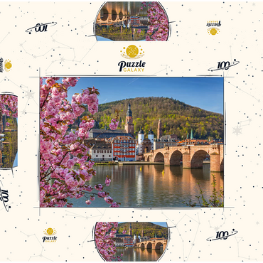Japanische Zierkirsche am Neckarufer mit Blick zur Heidelberger Altstadt und Alte Brücke 100 Puzzle Schachtel 3D Modell