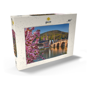 Japanische Zierkirsche am Neckarufer mit Blick zur Heidelberger Altstadt und Alte Brücke 500 Puzzle Schachtel Ansicht2